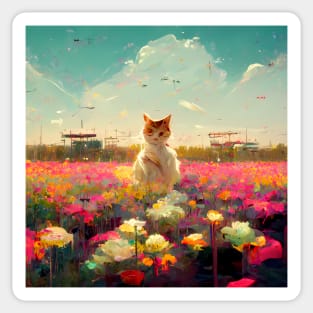 Another cat sitting in a flower field Sticker